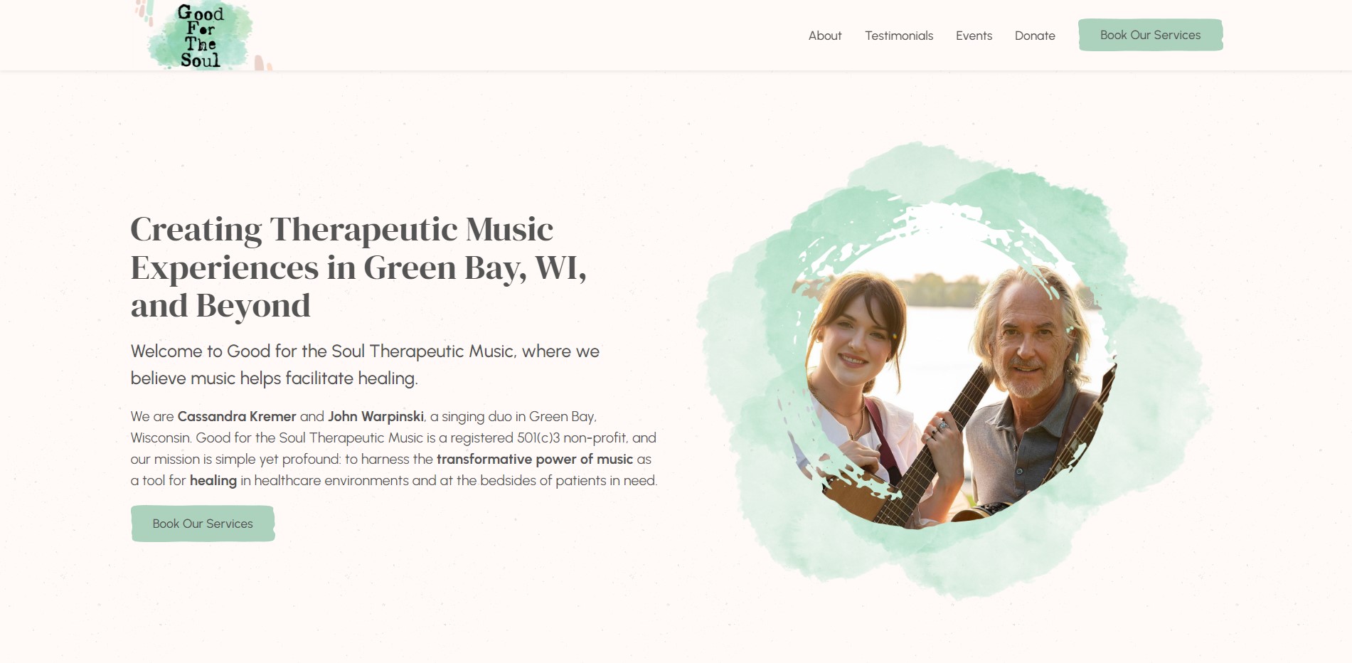 Good for the Soul Therapeutic Music Website Screenshot